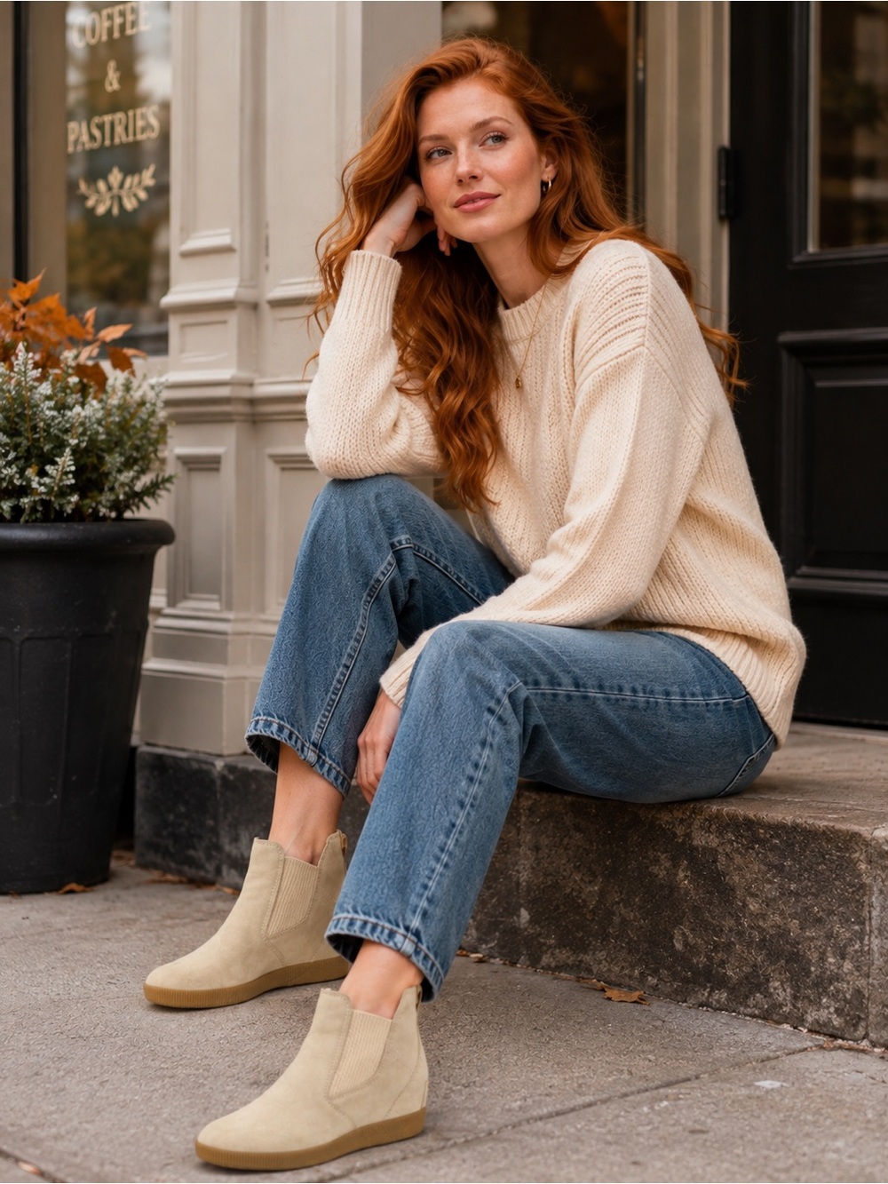 NEW SOREL x CALIA Out 'N About Slip-On Waterproof Wedge Boots Size 6 Cream